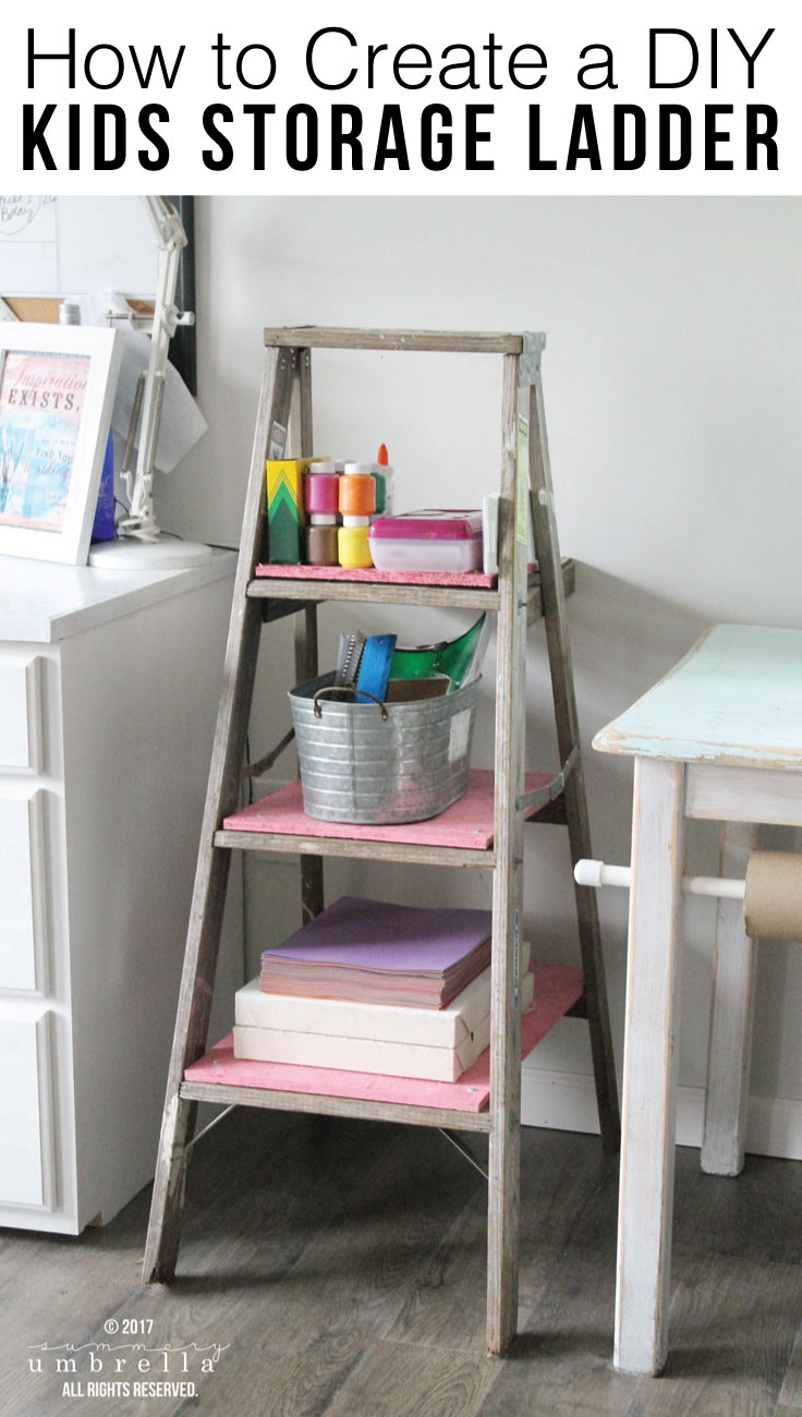 Creating a place for your kids art supplies has never been easier! Check out just how easy it is to make this DIY Kids Storage Ladder now!