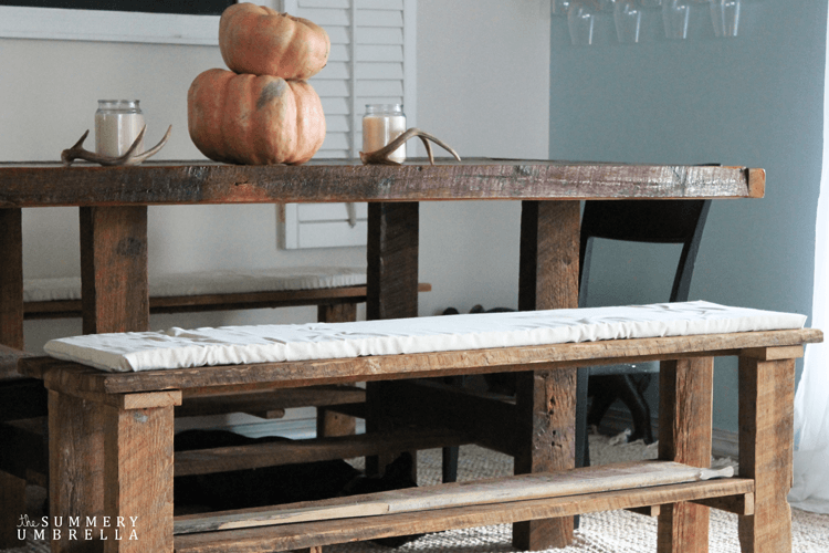 Creating a set of simple bench cushions is soooo much easier than you think, AND easy on your pocketbook. Let me show you how!