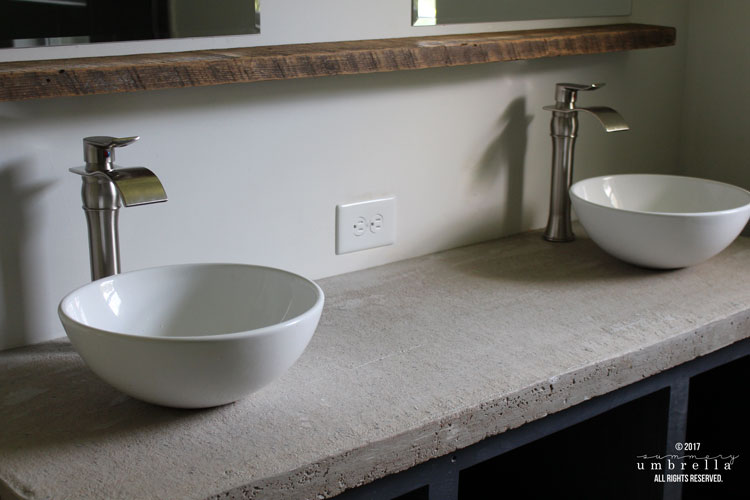 Do you love that gorgeous industrial look of concrete, but not sure how well it would hold up in your bathroom? Let me show you just how easy and quickly you can seal a concrete countertop to get this look ASAP!