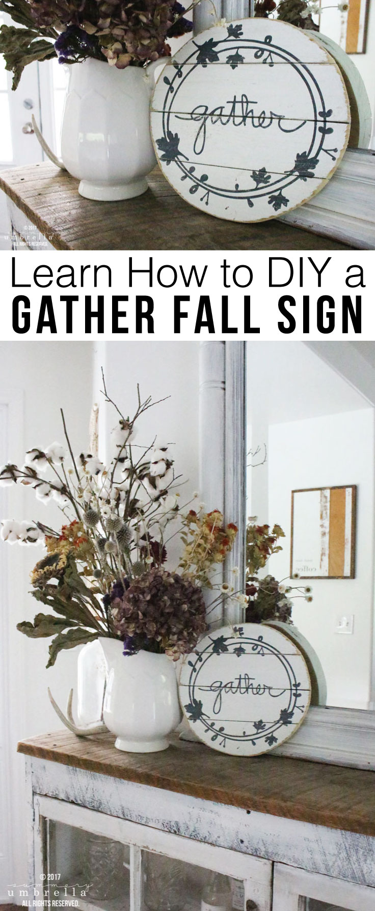Learn how to create your very own DIY Gather Fall Sign. Not only is there a step-by-step tutorial, but a video too! MUST PIN!