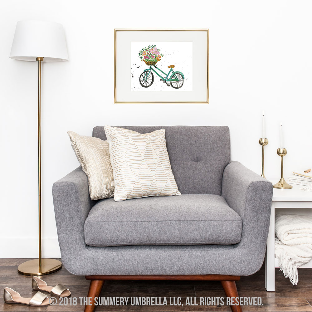 vintage bicycle with flower basket printable