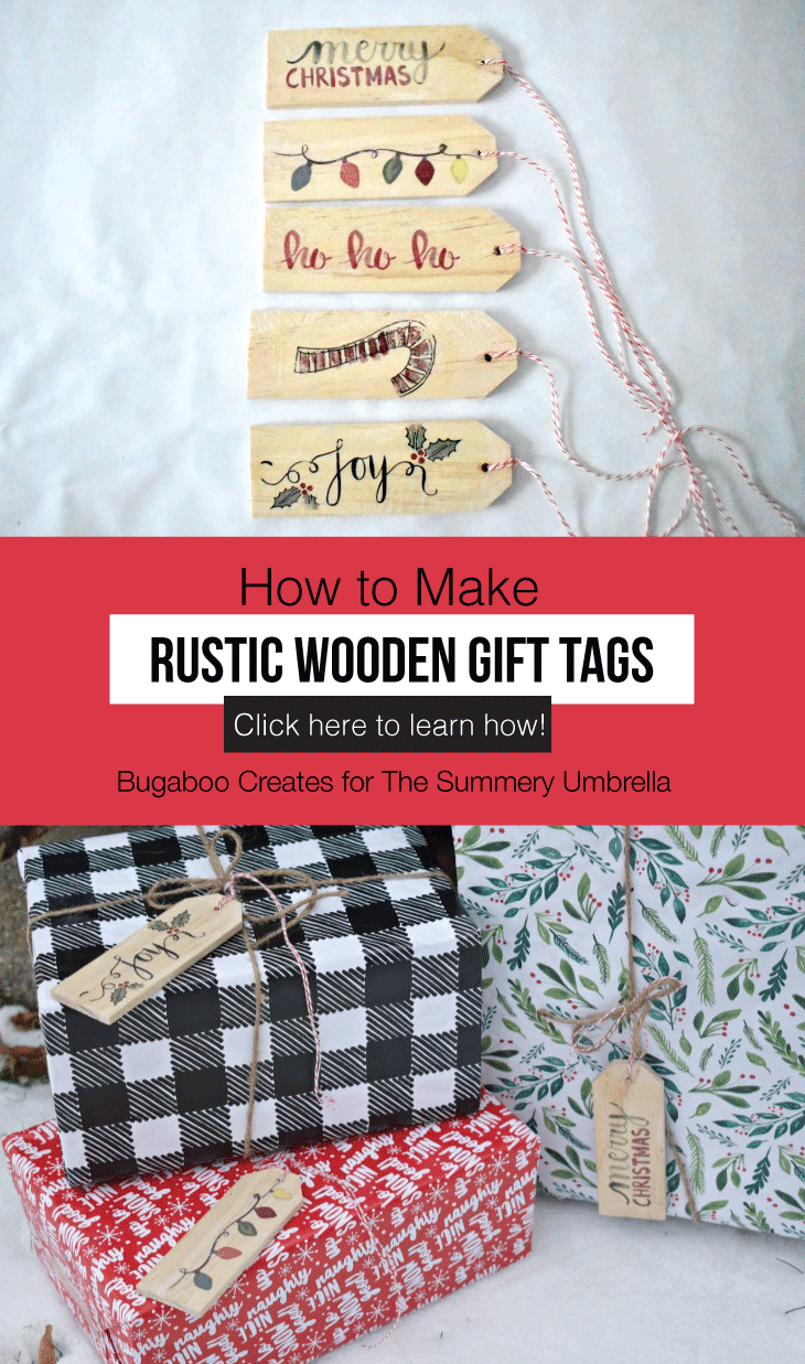 Easily personalize a Christmas gift with a creative DIY gift tag.  There are a lot of gift tag ideas to choose from, but these handmade wooden gift tags are super easy and cute, and can double as ornaments for next Christmas! #gifttags #christmas #thesummeryumbrella