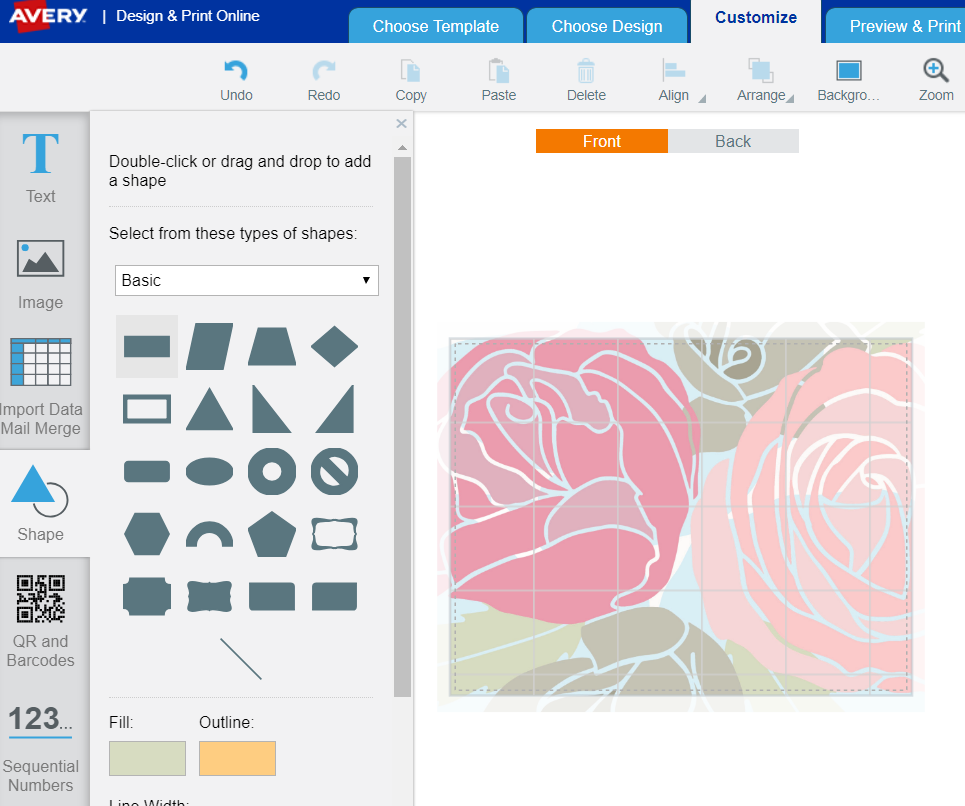 screenshot of Avery Design & Print app to make printable valentine's day cards