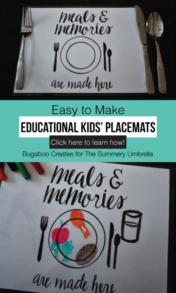 Learn how to make these fun and easy kid-friendly educational placemats to foster manners, healthy eating, and conversation at dinner time! They are an easy printable DIY that you and your children will love! #kidsprintables #kidsactivities #thesummeryumbrella