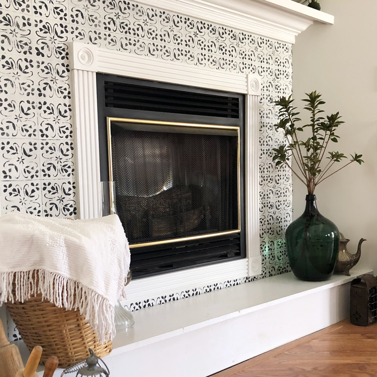 How to Stencil Faux Tile Around Your Fireplace Mantel