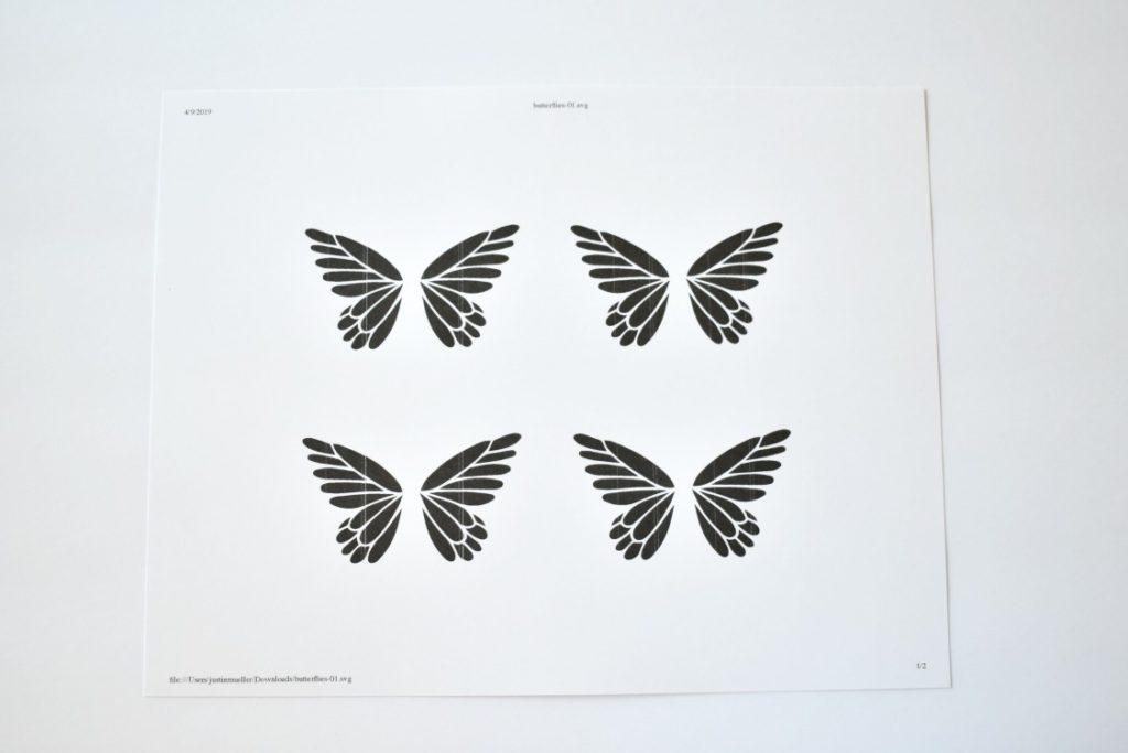 butterfly svg printed on cardstock