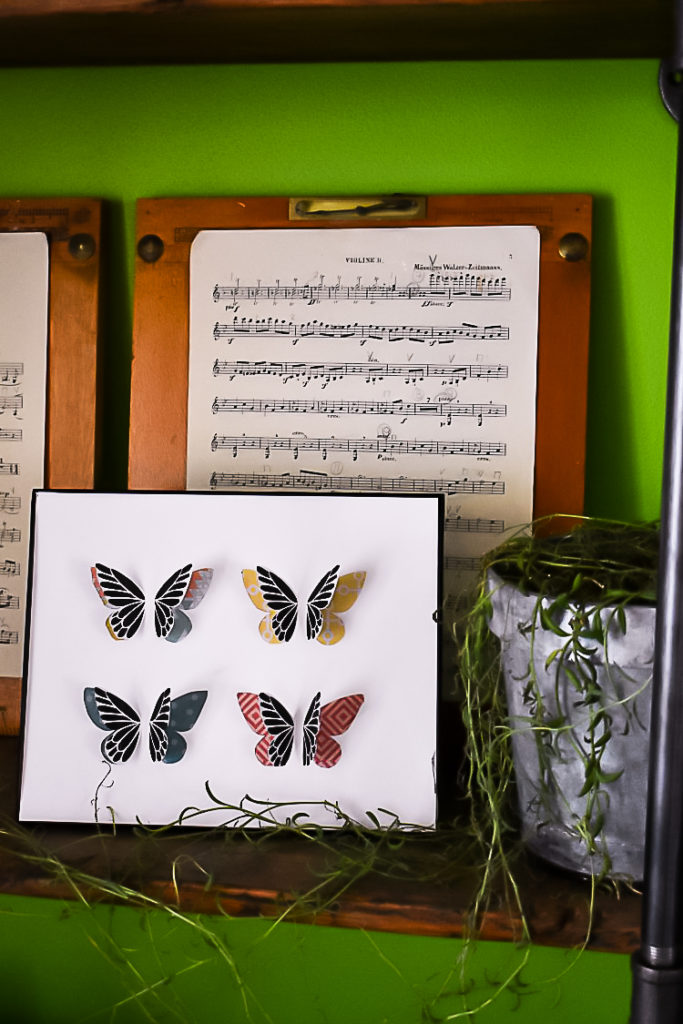 Learn how to make DIY butterfly specimen art in fun spring colors using simple tools and materials with this easy tutorial. #diy #decor #TheSummeryUmbrella #LZCathcart