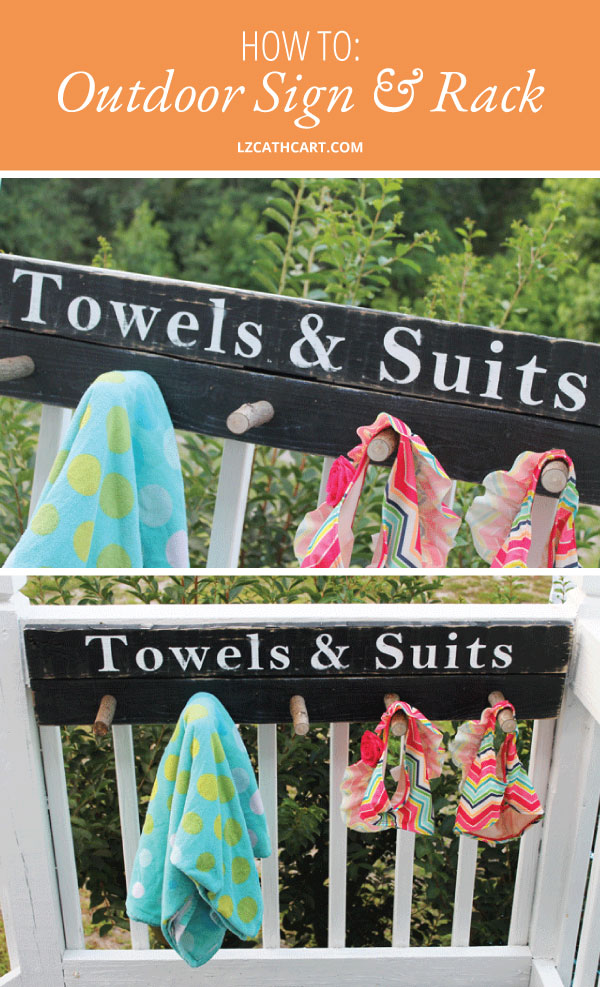 Super Easy Beach Towel and Bathing Suit Rack Wood Sign