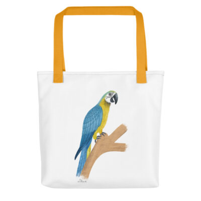 gold parrot tote bag