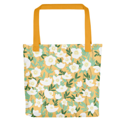 This playful hand-drawn illustration is featured on a functional tote bag that you can take anywhere you go. Get your own Lemonade Orange Wildflowers Tote Bag to hold all of your must-haves! #totebag #wildflowertotebag #flowerbag #handdrawnflowers