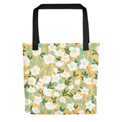 This playful hand-drawn illustration is featured on a functional tote bag that you can take anywhere you go. Get your own Lemonade Orange Wildflowers Tote Bag to hold all of your must-haves! #totebag #wildflowertotebag #flowerbag #handdrawnflowers