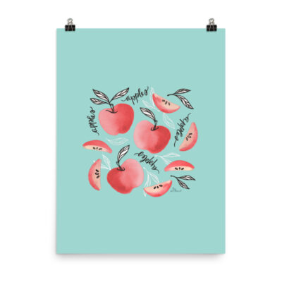 Red Apples Art Print in Seafoam