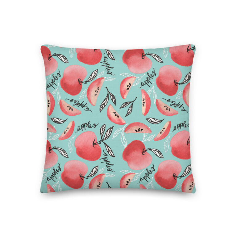 Red Apples Pillow Seafoam