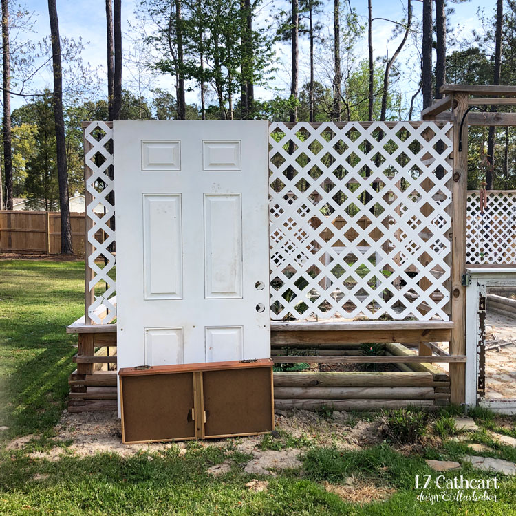 Eco-friendly gardening at its finest! Turn an old door into a sturdy potting bench. #Repurpose #PottingBench #Garden