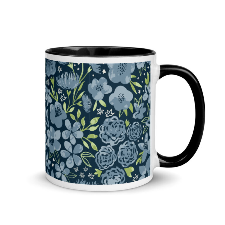 navy flower mug
