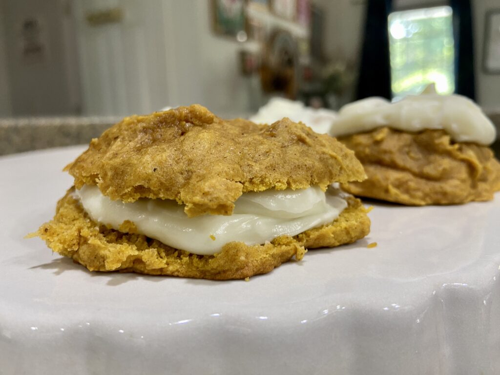 Pumpkin Spice Cookies + Cream Cheese Icing = Fall Bliss! 🍁🍪 #FallBaking #PumpkinFlavors #DeliciousDuo 