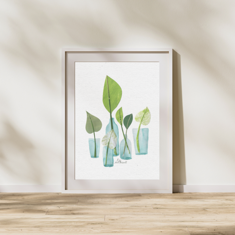 Capture the beauty of simplicity with this 'Glass Bottles' art print - a harmonious blend of transparency and form.