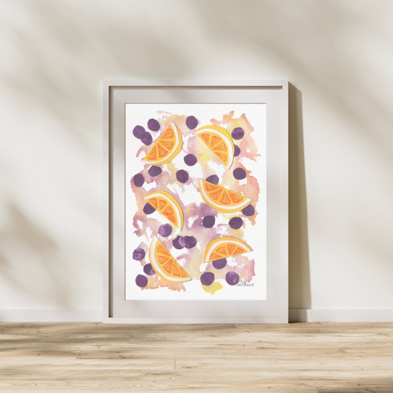 Brighten up your kitchen with 'Lemons and Blueberries' - a colorful and refreshing art print.