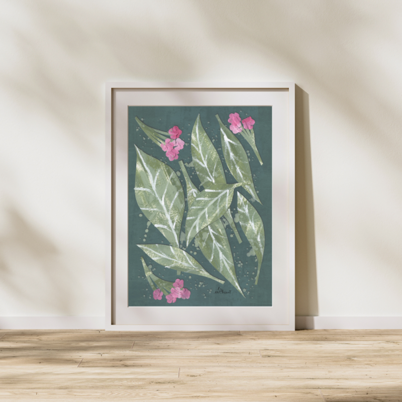 Mesmerize your space with 'Pink Twilight Leaves' - an art print inspired by the serene hues of twilight.
