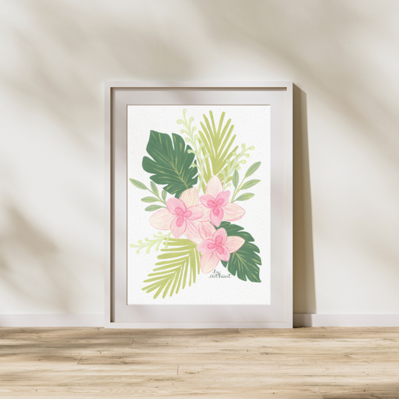 A lively and vibrant 'Tropical Bouquet' art print - a burst of exotic colors and lush botanicals.