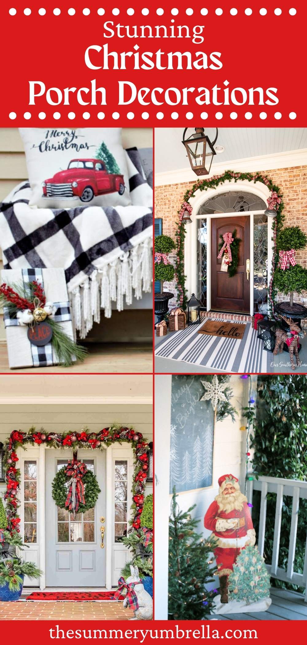 pin collage with Christmas porch decorations