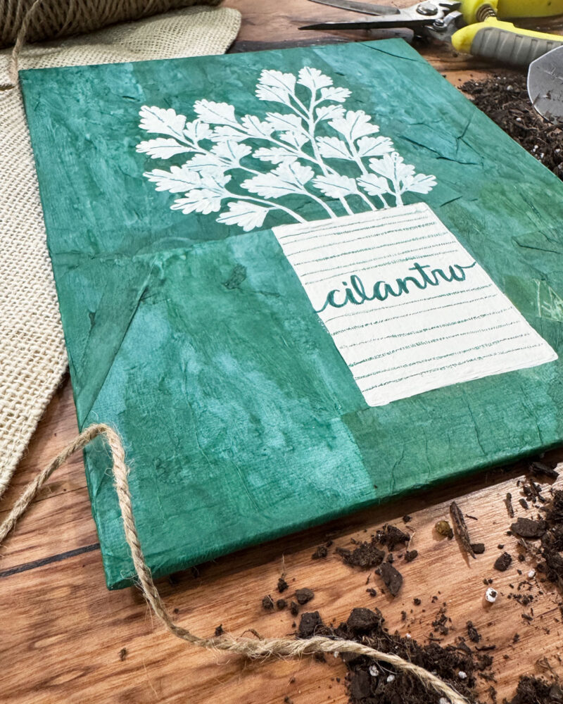 One-of-a-kind modern cilantro collage with hand-drawn text and colorblock composition