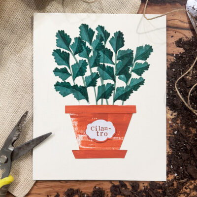 potted cilantro artwork mixed media