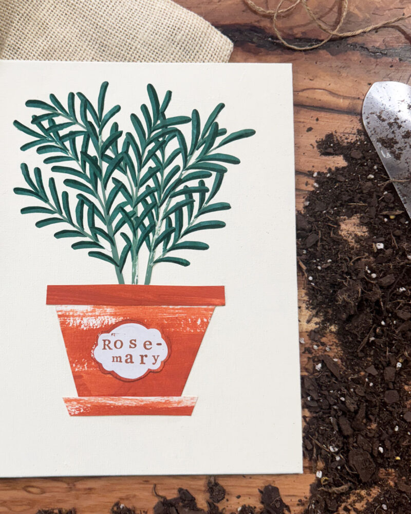 original potted rosemary artwork that features handcrafted mixed media