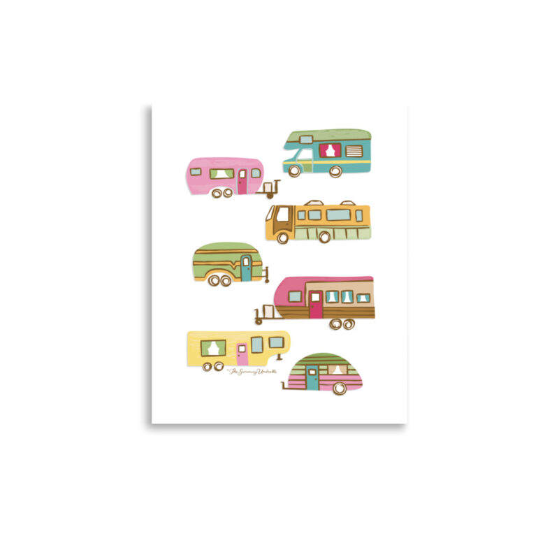 vintage camper art print in white