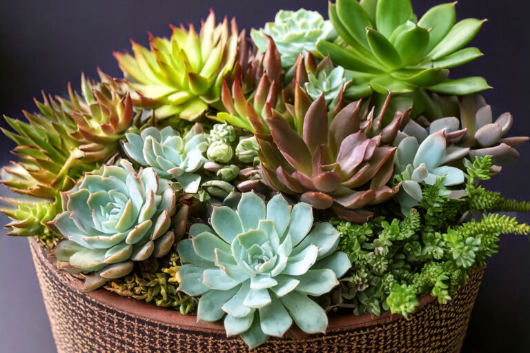 Artistic arrangement of colorful succulents in modern planter