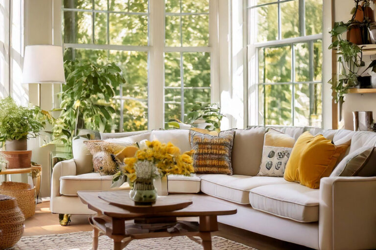 Bright and clean living room showcasing spring cleaning results